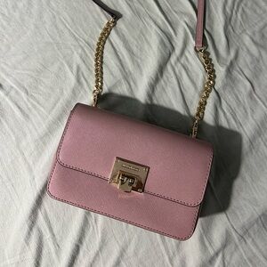 Michael Kors Tina 2 pc Wallet/Clutch Crossbody Dusty Pink Mauve Purse gold chain